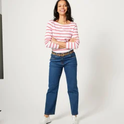 T-Shirt En Topje<Blancheporte T-shirt in biokatoen met lange mouwen en marinestrepen wit / koraal