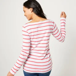 T-Shirt En Topje<Blancheporte T-shirt in biokatoen met lange mouwen en marinestrepen wit / koraal