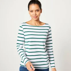 T-Shirt En Topje<Blancheporte T-shirt in biokatoen met lange mouwen en marinestrepen wit / groen