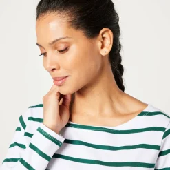 T-Shirt En Topje<Blancheporte T-shirt in biokatoen met lange mouwen en marinestrepen wit / groen