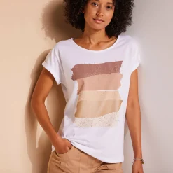 T-Shirt En Topje<Blancheporte T-shirt in fifties model met arty print, jerseytricot zandkleur
