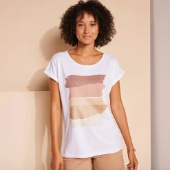 T-Shirt En Topje<Blancheporte T-shirt in fifties model met arty print, jerseytricot zandkleur
