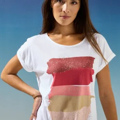 T-Shirt En Topje<Blancheporte T-shirt in fifties model met arty print, jerseytricot terracotta
