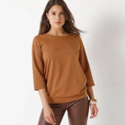 T-Shirt En Topje<Blancheporte T-shirt in glanstricot hazelnootbruin