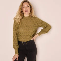 Feestoutfits Dames|T-Shirt En Topje<Blancheporte T-shirt in kant, bloezende mouwen kaki