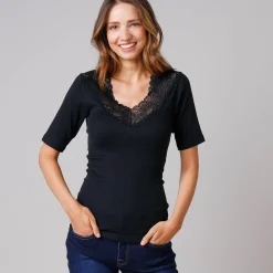 Thermisch Ondergoed<Blancheporte T-shirt in katoen en kant - set van 2 zwart