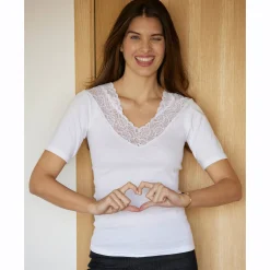 Thermisch Ondergoed<Blancheporte T-shirt in katoen en kant - set van 2 wit