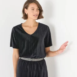 Feestoutfits Dames|T-Shirt En Topje<Blancheporte T-shirt in velours met reliëf, korte mouwen zwart