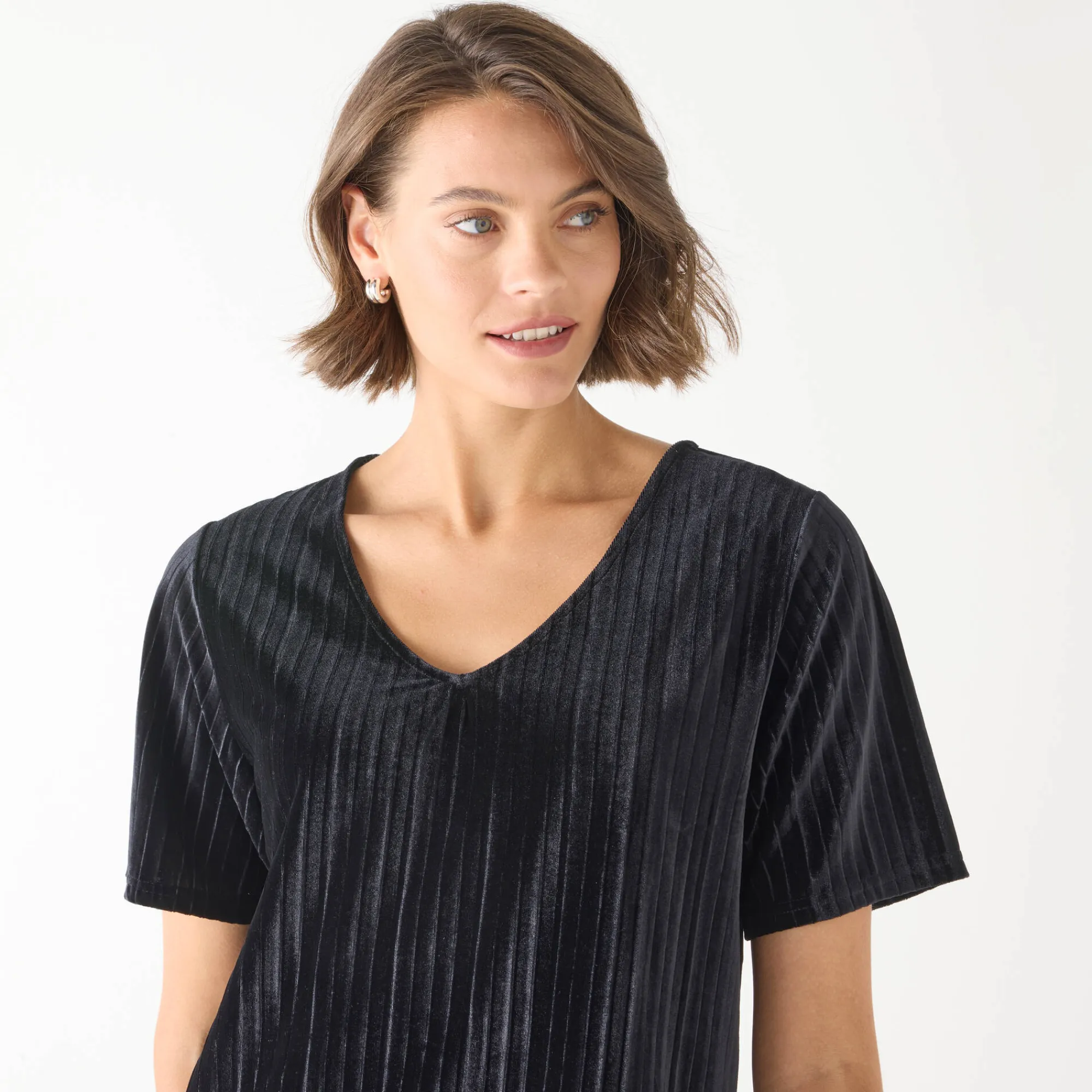 Feestoutfits Dames|T-Shirt En Topje<Blancheporte T-shirt in velours met reliëf, korte mouwen zwart