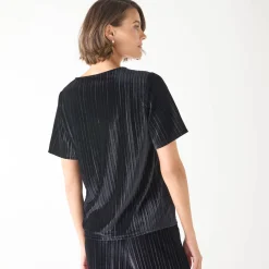 Feestoutfits Dames|T-Shirt En Topje<Blancheporte T-shirt in velours met reliëf, korte mouwen zwart