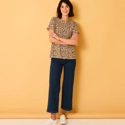 T-Shirt En Topje<Blancheporte T-shirt, korte mouwen met omslag, dierenhuidprint beige
