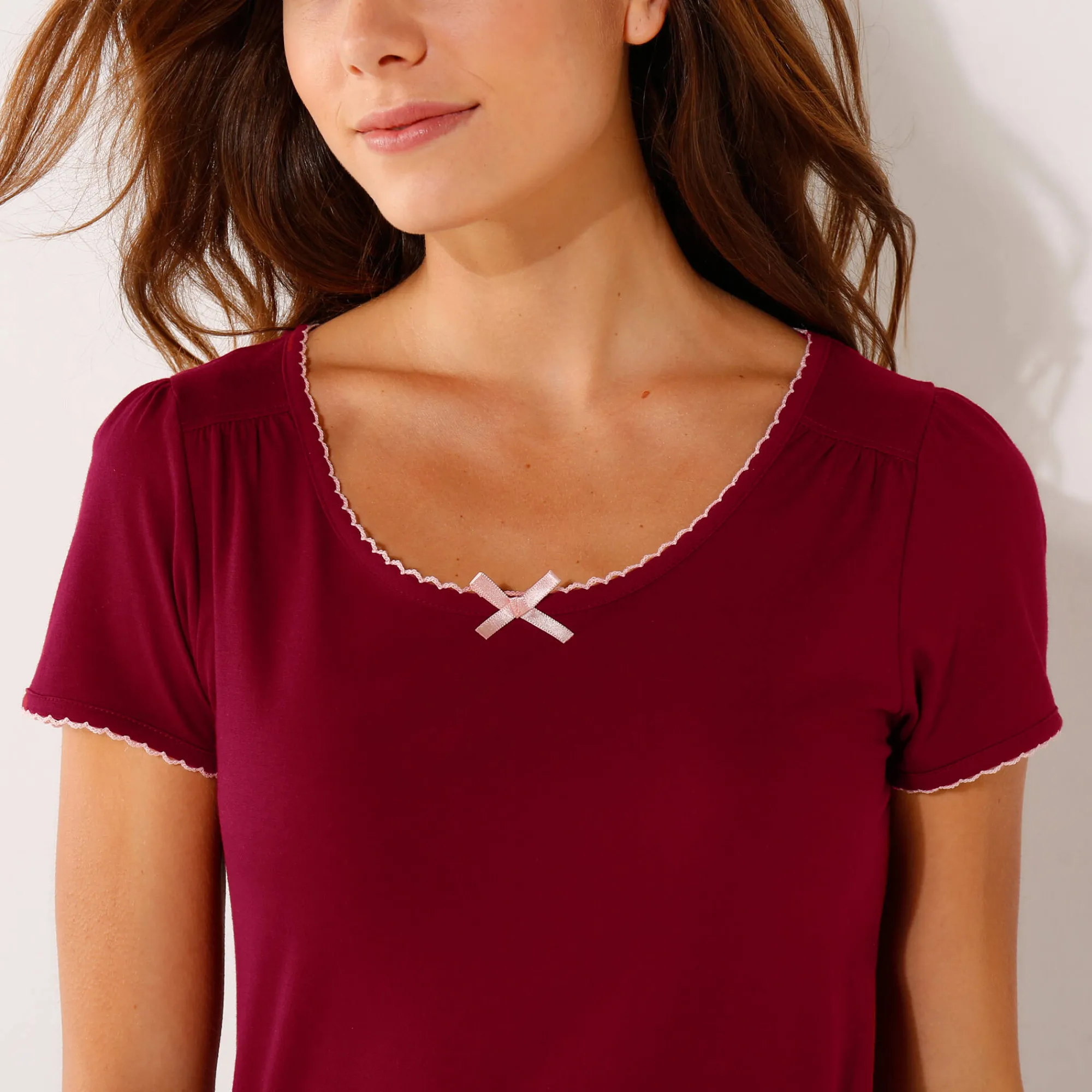 Pyjama<Blancheporte T-shirt met bloemenprint - korte mouwen kersenrood