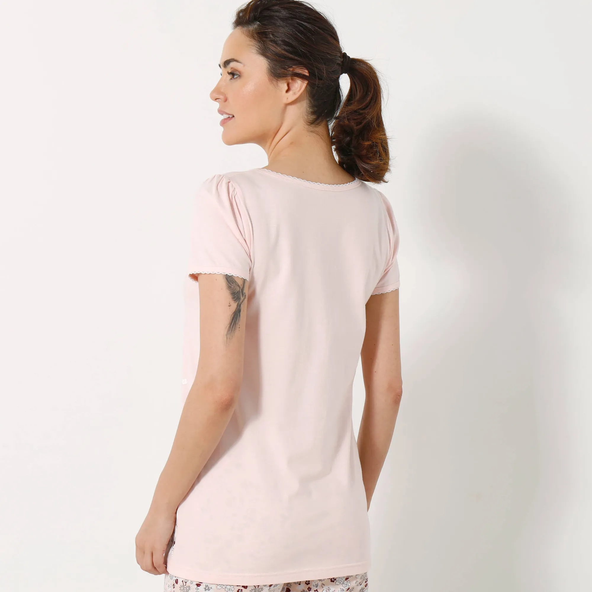 Pyjama<Blancheporte T-shirt met bloemenprint - korte mouwen roze