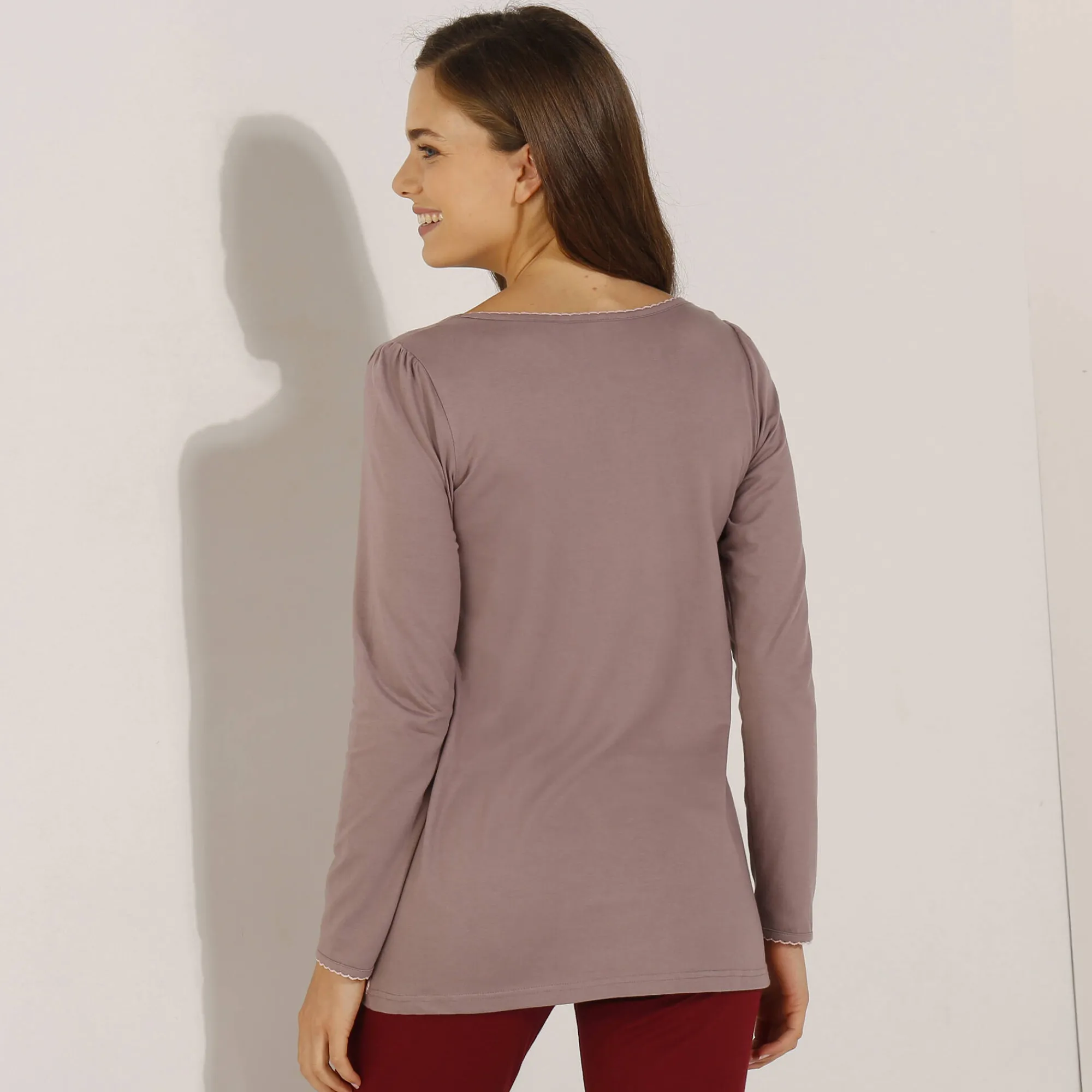 Pyjama<Blancheporte T-shirt met bloemenprint - lange mouwen taupe