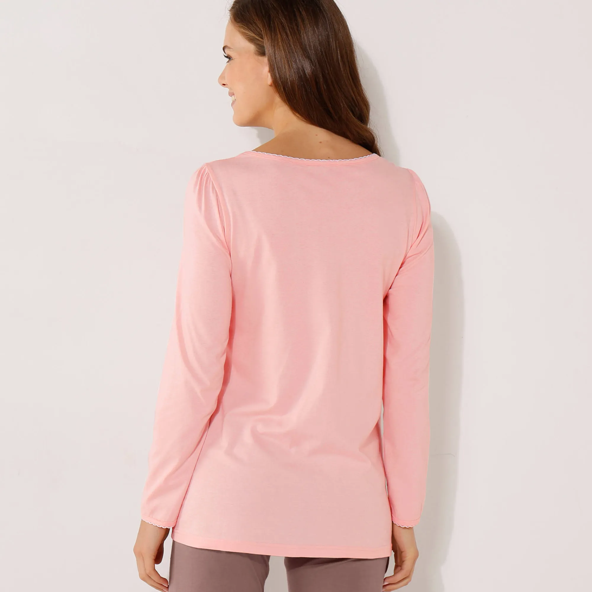 Pyjama<Blancheporte T-shirt met bloemenprint - lange mouwen roze