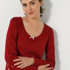 Pyjama<Blancheporte T-shirt met bloemenprint - lange mouwen kersenrood