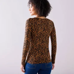 T-Shirt En Topje<Blancheporte T-shirt met dierenhuidprint, stretch karamel / zwart