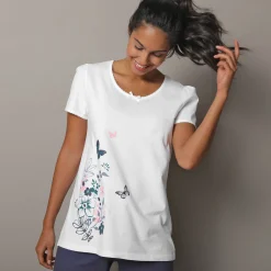 Pyjama<Blancheporte T-shirt met geplaatste landelijke print - korte mouwen wit