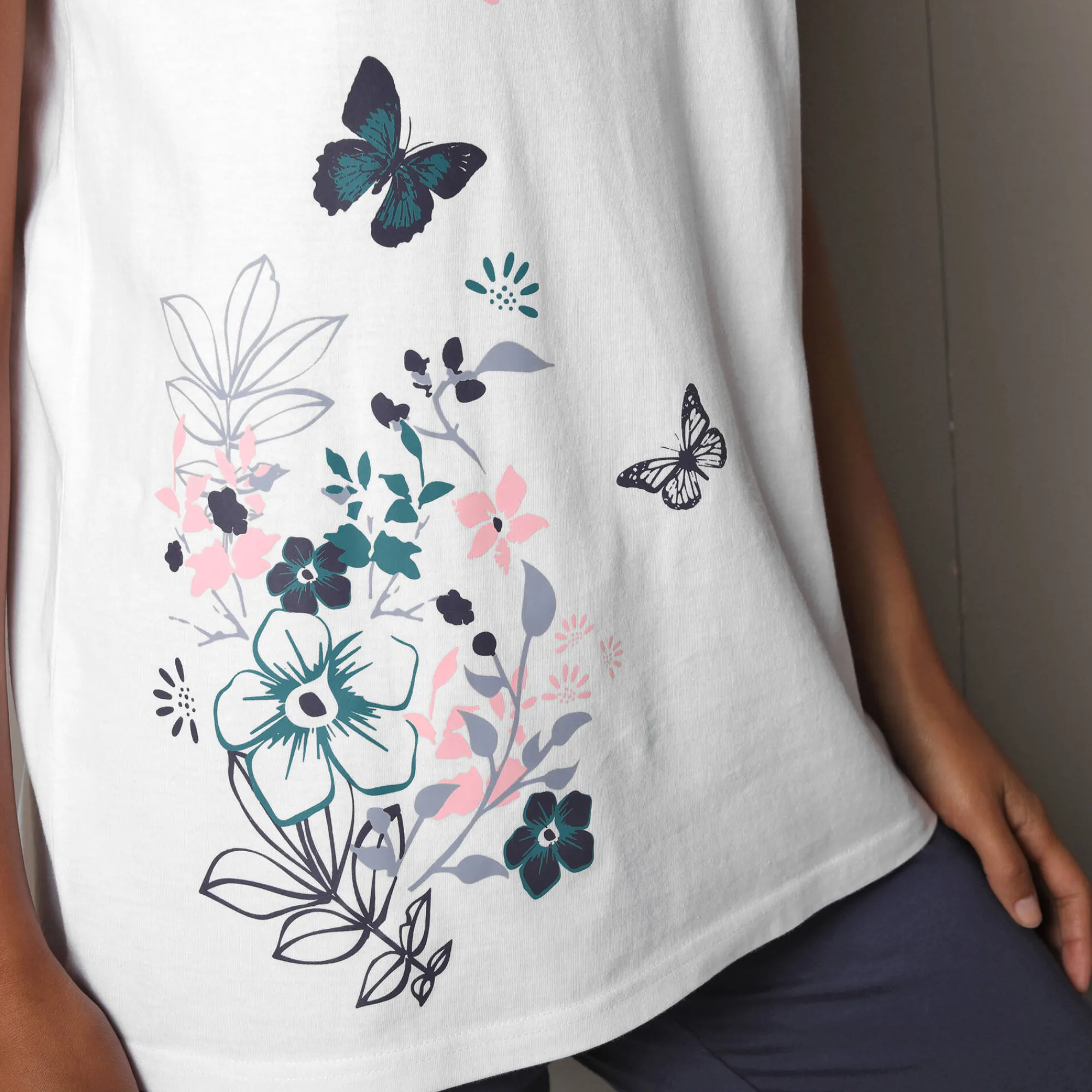 Pyjama<Blancheporte T-shirt met geplaatste landelijke print - korte mouwen wit