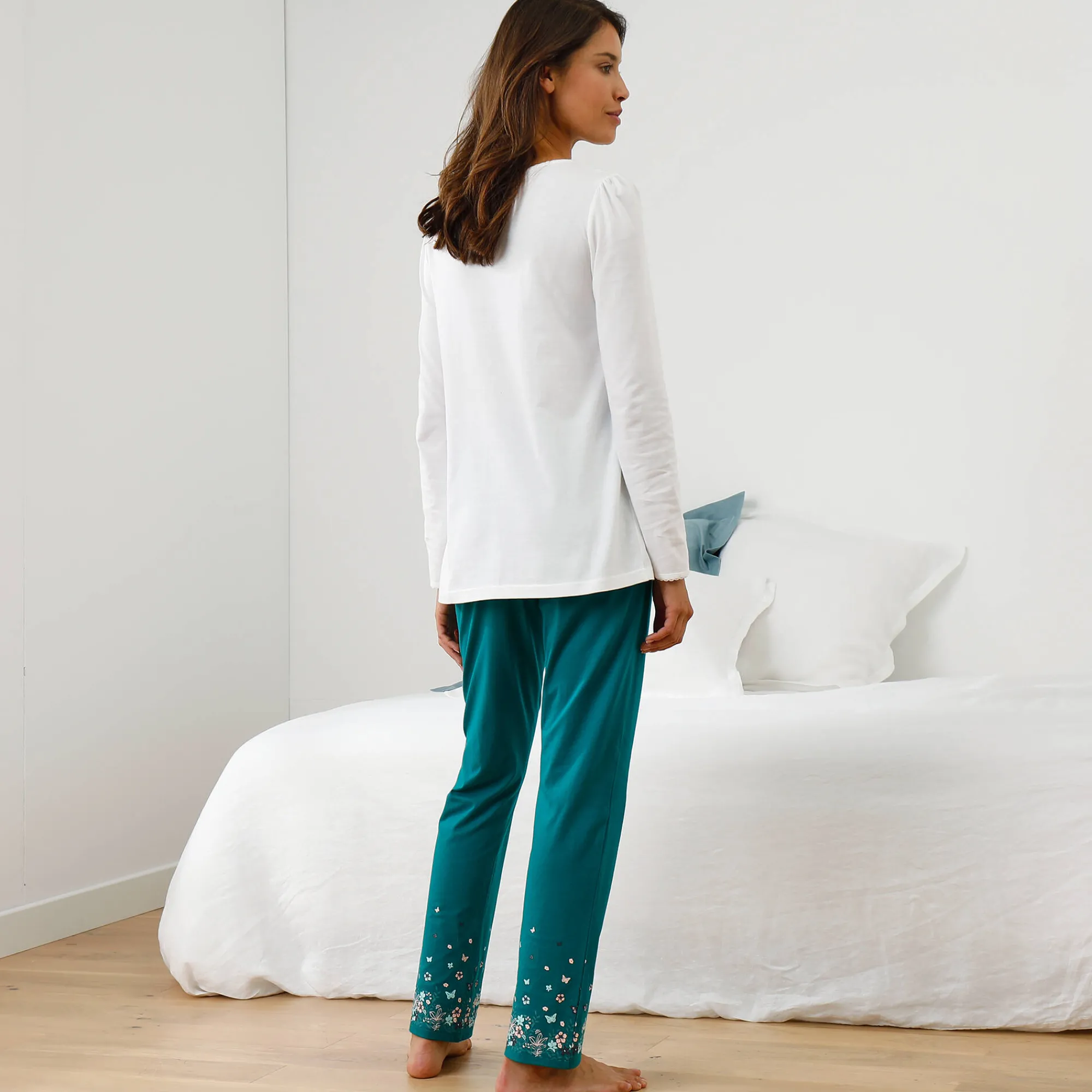 Pyjama<Blancheporte T-shirt met geplaatste landelijke print - lange mouwen wit