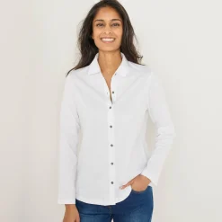 T-Shirt En Topje<Blancheporte T-shirt met knopen, lange mouwen en polokraag wit