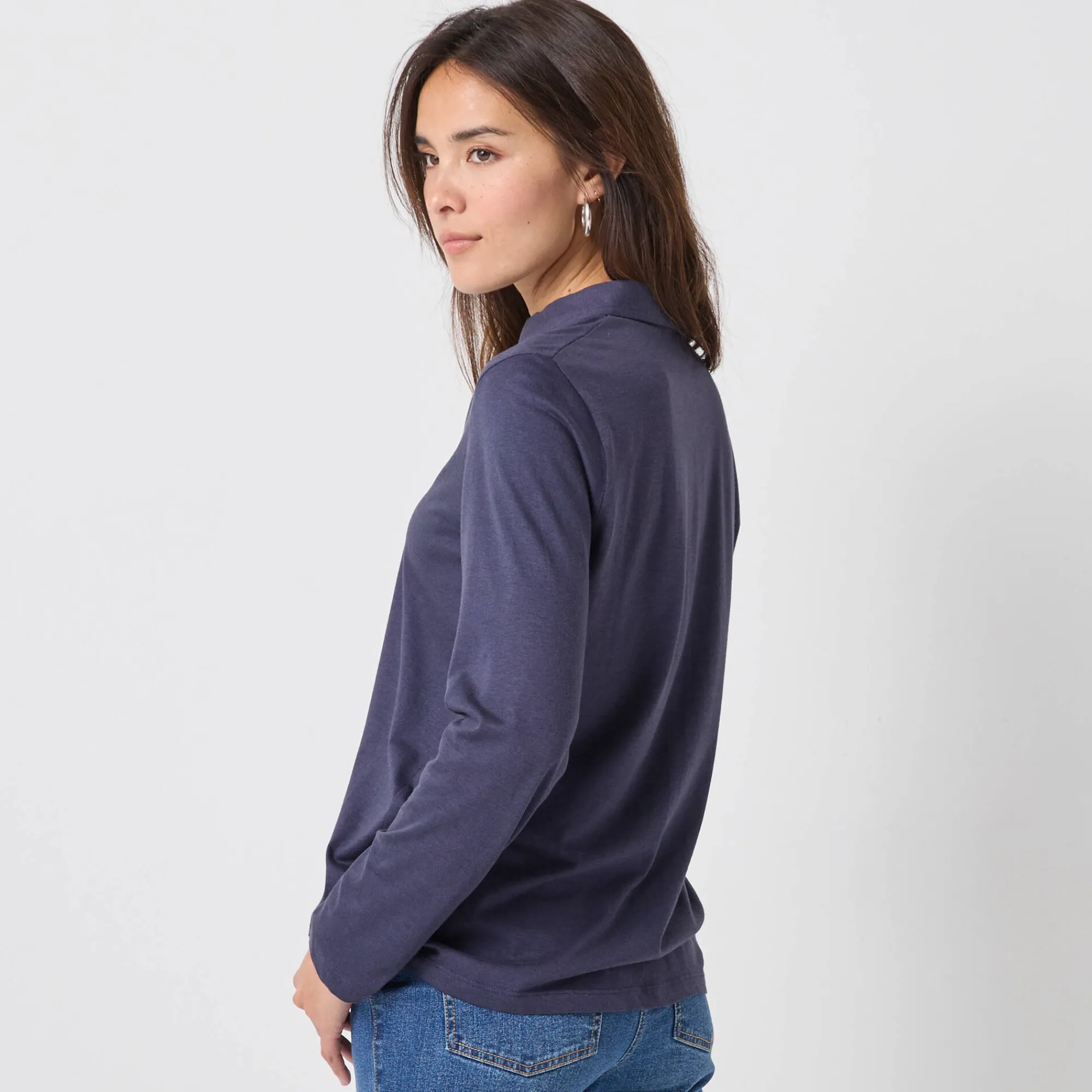T-Shirt En Topje<Blancheporte T-shirt met knopen, lange mouwen en polokraag marine