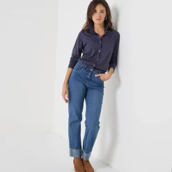 T-Shirt En Topje<Blancheporte T-shirt met knopen, lange mouwen en polokraag marine