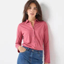 T-Shirt En Topje<Blancheporte T-shirt met knopen, lange mouwen en polokraag grijsvioline