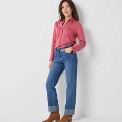 T-Shirt En Topje<Blancheporte T-shirt met knopen, lange mouwen en polokraag grijsvioline