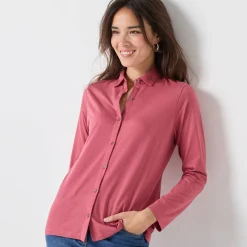T-Shirt En Topje<Blancheporte T-shirt met knopen, lange mouwen en polokraag grijsvioline