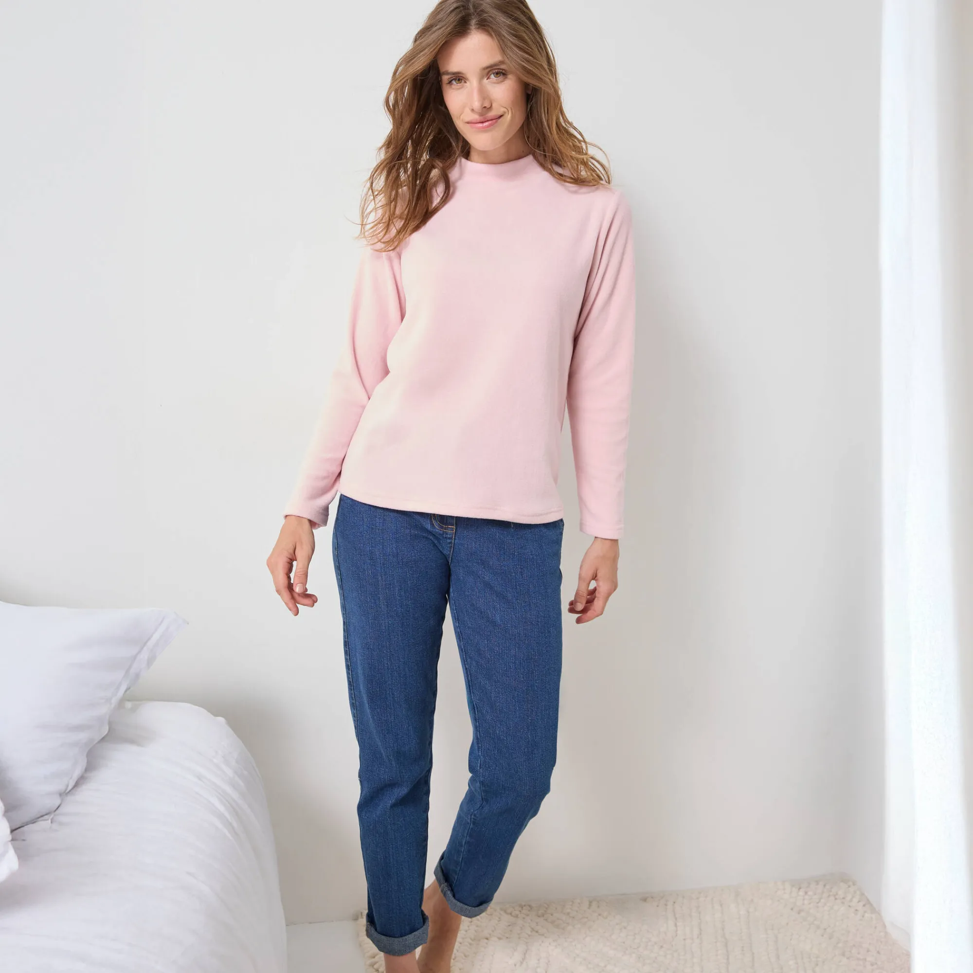 Thermisch Ondergoed<Blancheporte T-shirt met 'koker' kraag, in microfleece - intense warmte roze