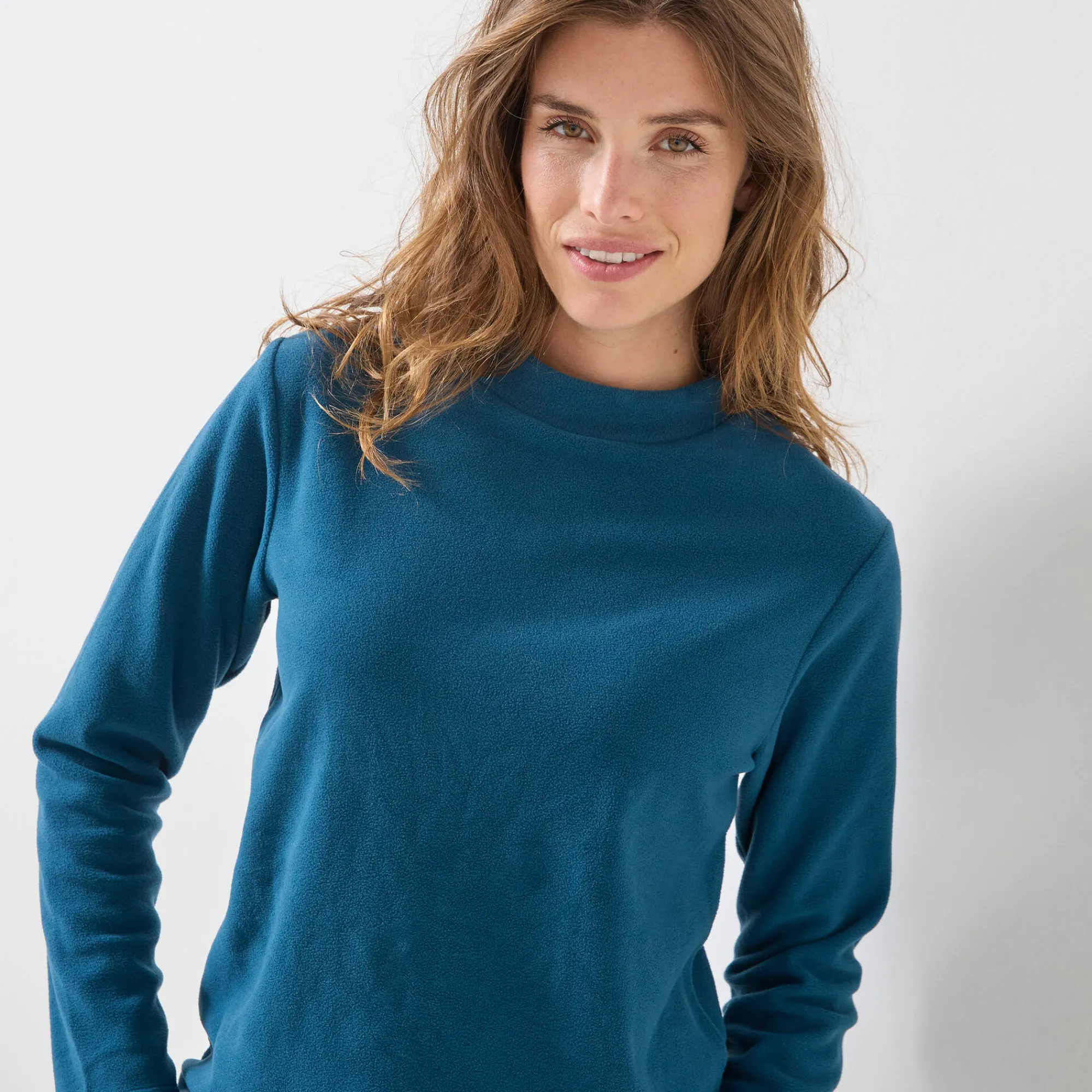 Thermisch Ondergoed<Blancheporte T-shirt met 'koker' kraag, in microfleece - intense warmte petroleumblauw