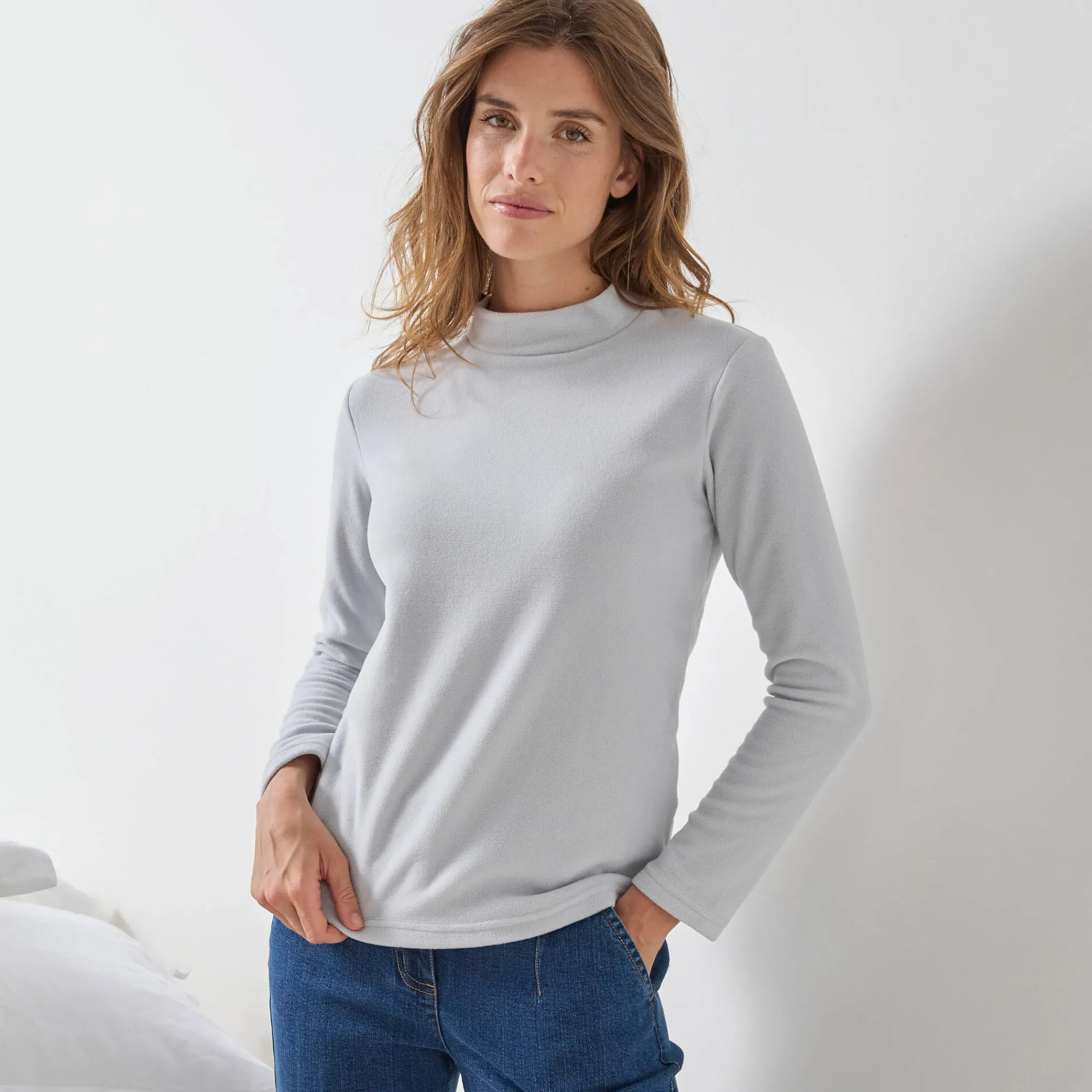 Thermisch Ondergoed<Blancheporte T-shirt met 'koker' kraag, in microfleece - intense warmte grijs