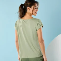 T-Shirt En Topje<Blancheporte T-shirt met korte mouwen en geplaatste print, Kleine Lengtes lindegroen