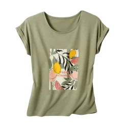 T-Shirt En Topje<Blancheporte T-shirt met korte mouwen en geplaatste print, Kleine Lengtes lindegroen