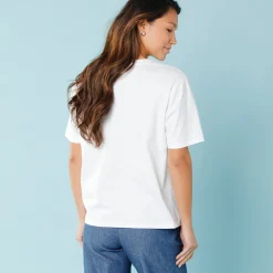 T-Shirt En Topje<Blancheporte T-shirt met korte mouwen en geplaatste print, kleine lengtes wit