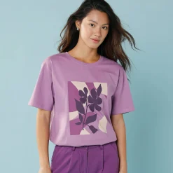 T-Shirt En Topje<Blancheporte T-shirt met korte mouwen en geplaatste print, kleine lengtes violine