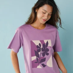 T-Shirt En Topje<Blancheporte T-shirt met korte mouwen en geplaatste print, kleine lengtes violine