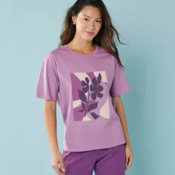 T-Shirt En Topje<Blancheporte T-shirt met korte mouwen en geplaatste print, kleine lengtes violine