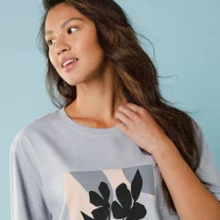 T-Shirt En Topje<Blancheporte T-shirt met korte mouwen en geplaatste print, kleine lengtes grijs