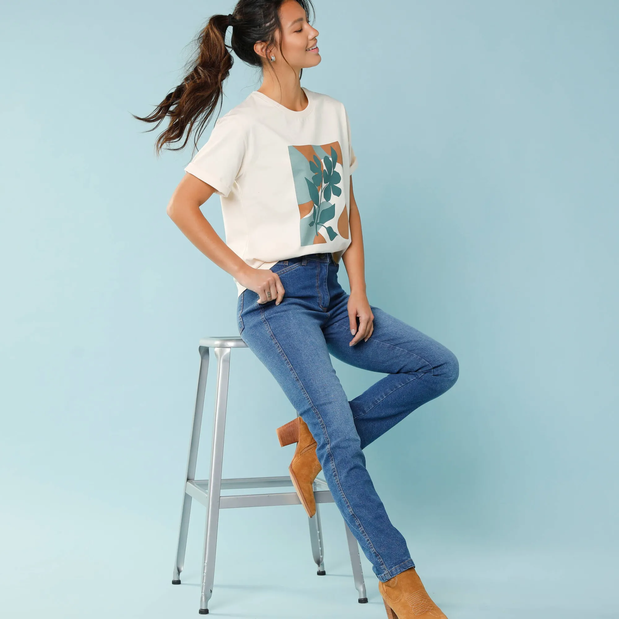 T-Shirt En Topje<Blancheporte T-shirt met korte mouwen en geplaatste print, kleine lengtes beige