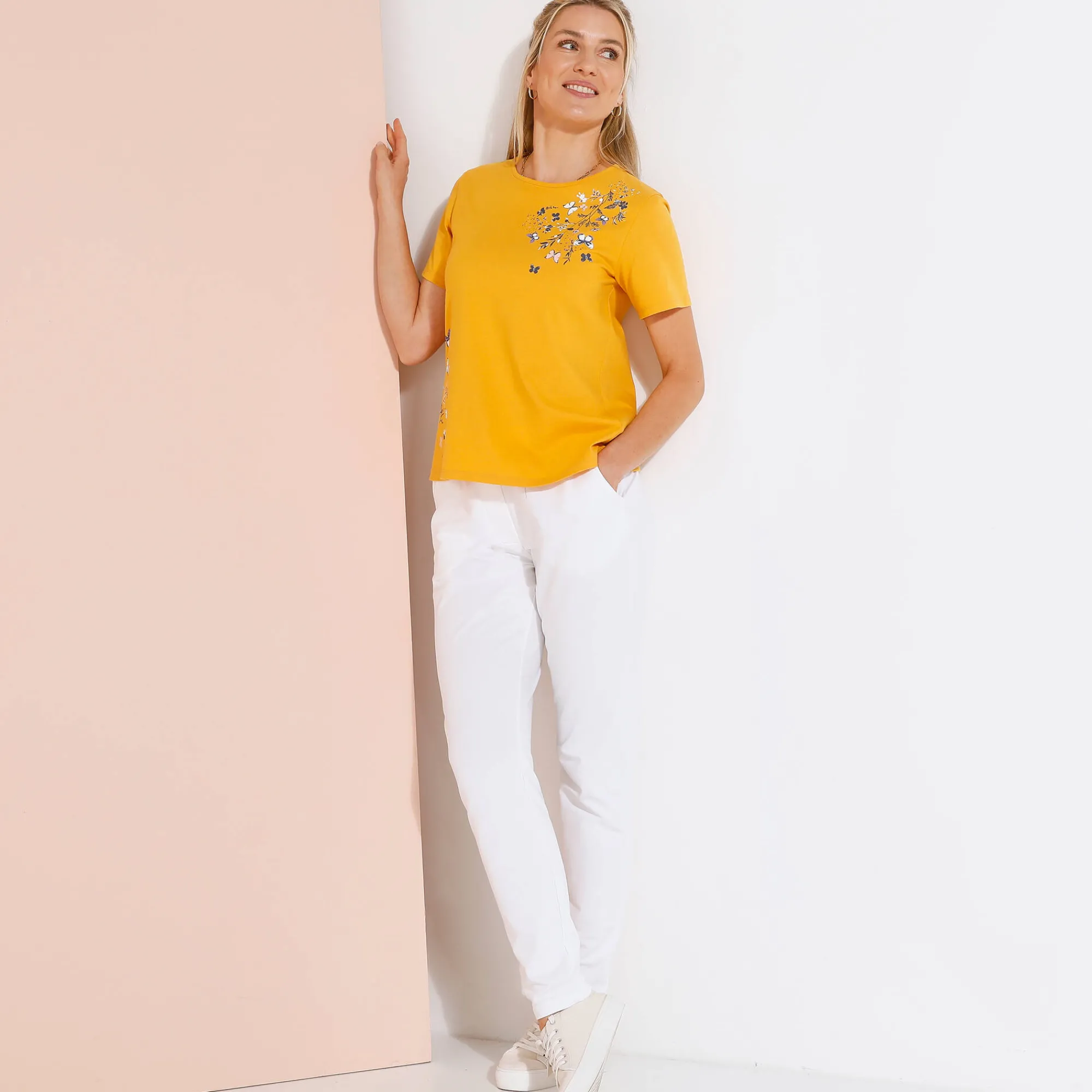 T-Shirt En Topje<Blancheporte T-shirt met korte mouwen en vlinderprint honing