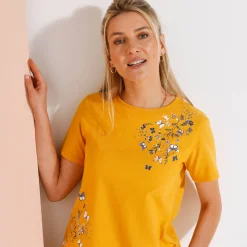 T-Shirt En Topje<Blancheporte T-shirt met korte mouwen en vlinderprint honing