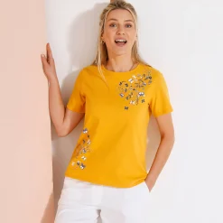 T-Shirt En Topje<Blancheporte T-shirt met korte mouwen en vlinderprint honing