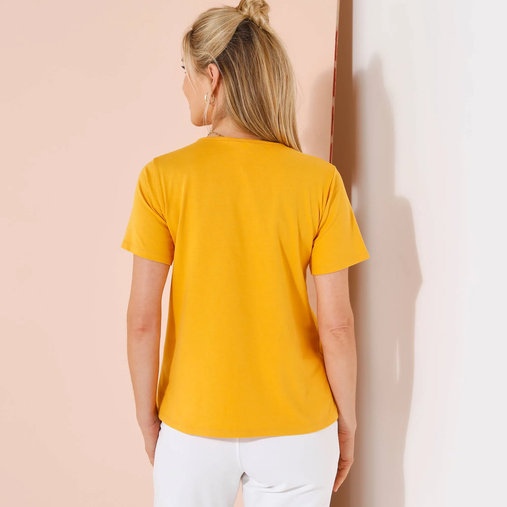 T-Shirt En Topje<Blancheporte T-shirt met korte mouwen en vlinderprint honing