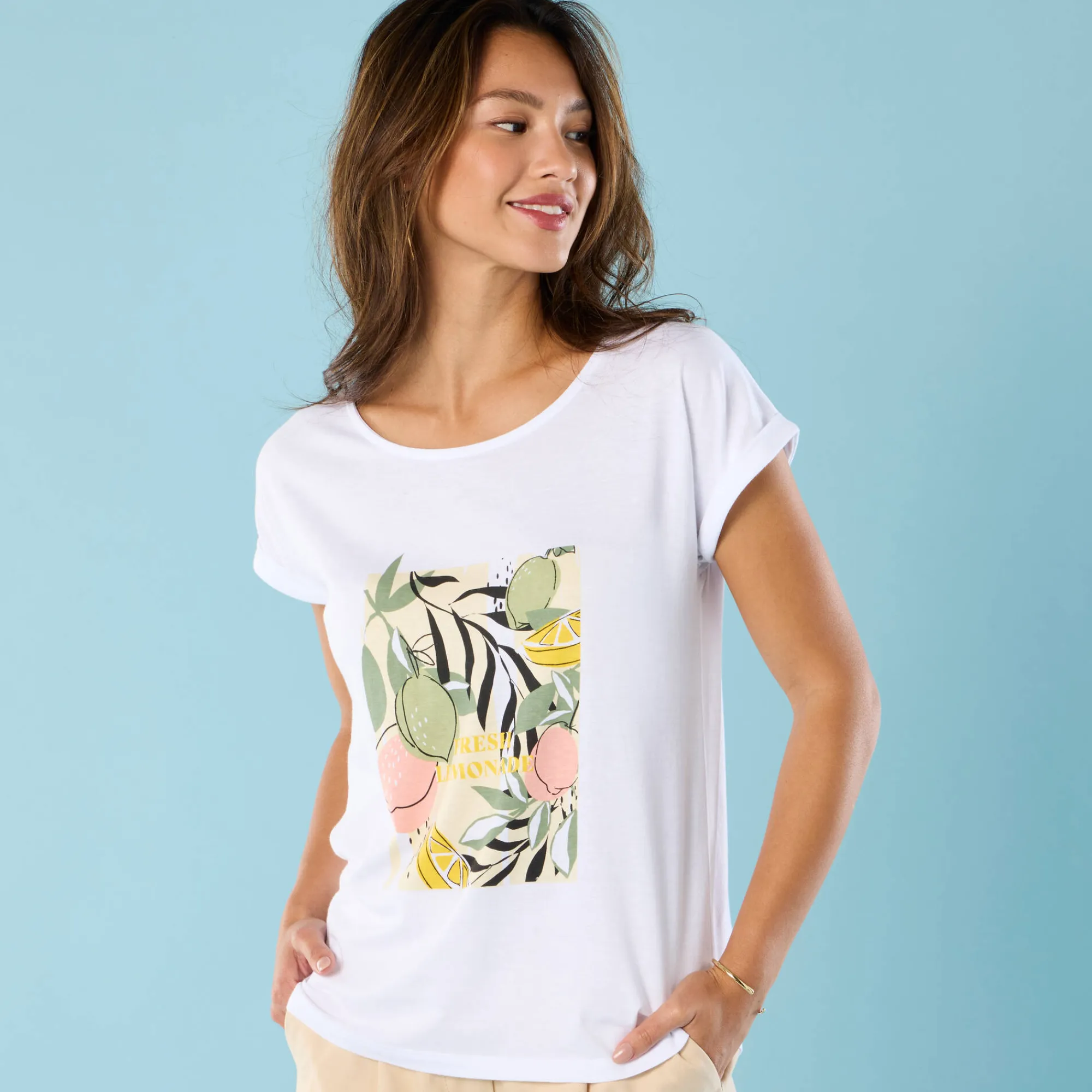 T-Shirt En Topje<Blancheporte T-shirt met korte mouwen en geplaatste print, Kleine Lengtes wit