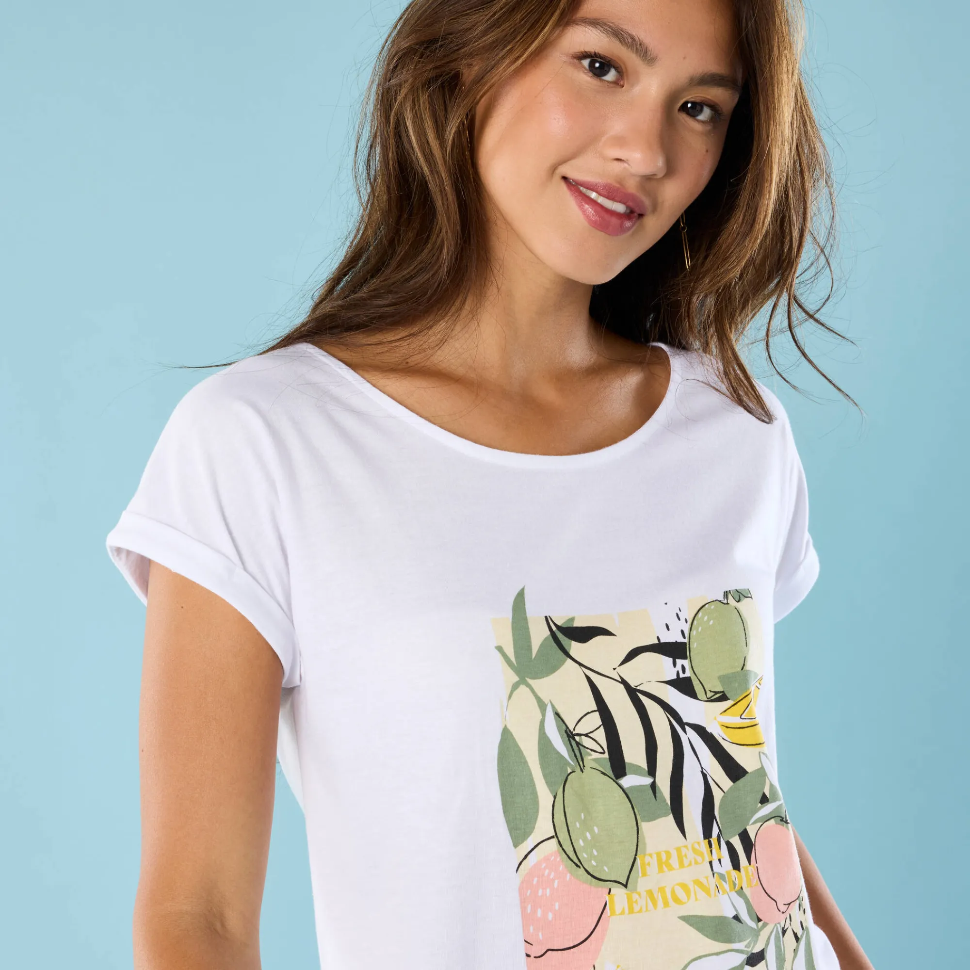 T-Shirt En Topje<Blancheporte T-shirt met korte mouwen en geplaatste print, Kleine Lengtes wit