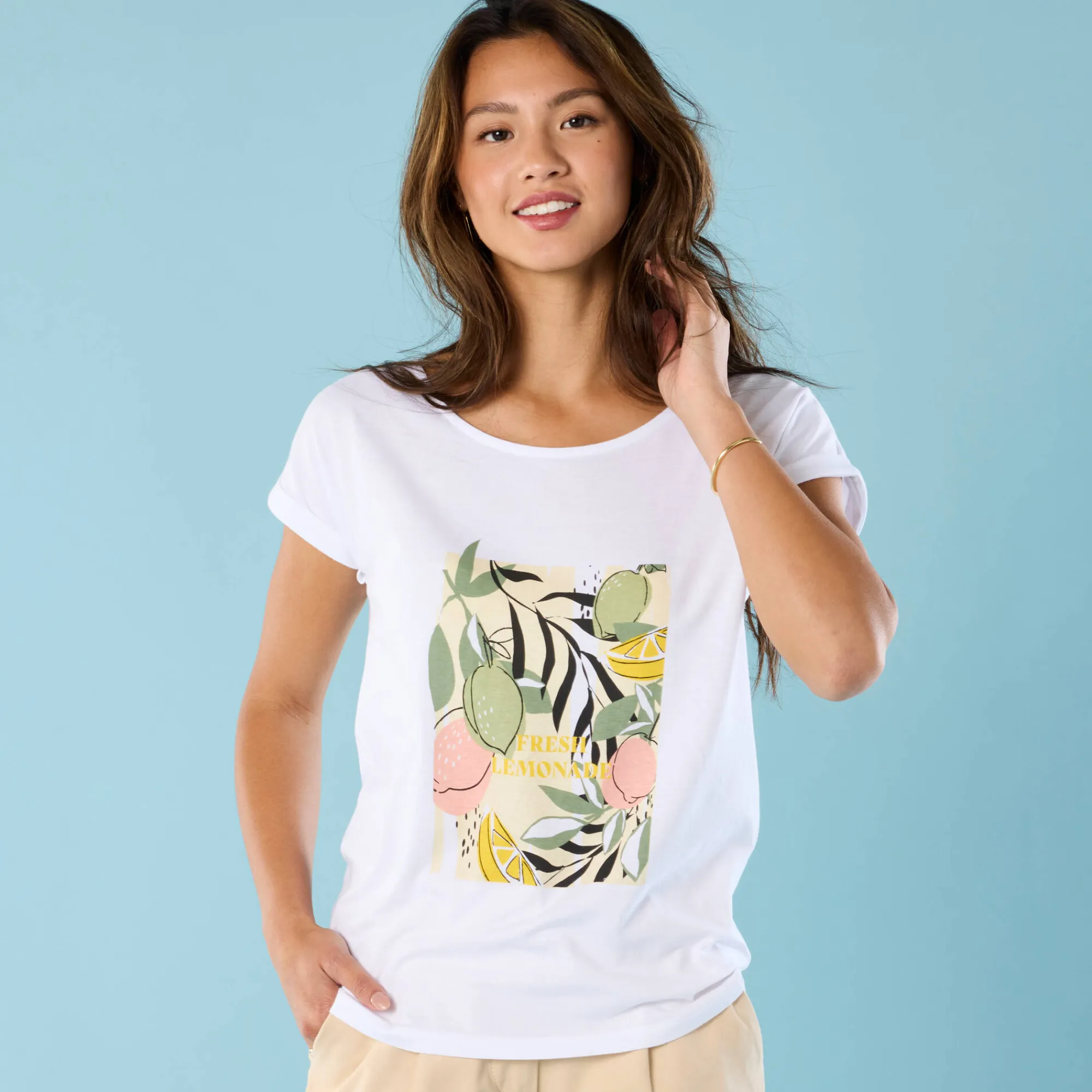 T-Shirt En Topje<Blancheporte T-shirt met korte mouwen en geplaatste print, Kleine Lengtes wit
