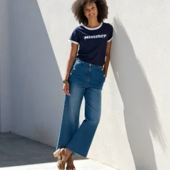 T-Shirt En Topje<Blancheporte T-shirt met korte mouwen en opdruk “Summer" marine / wit