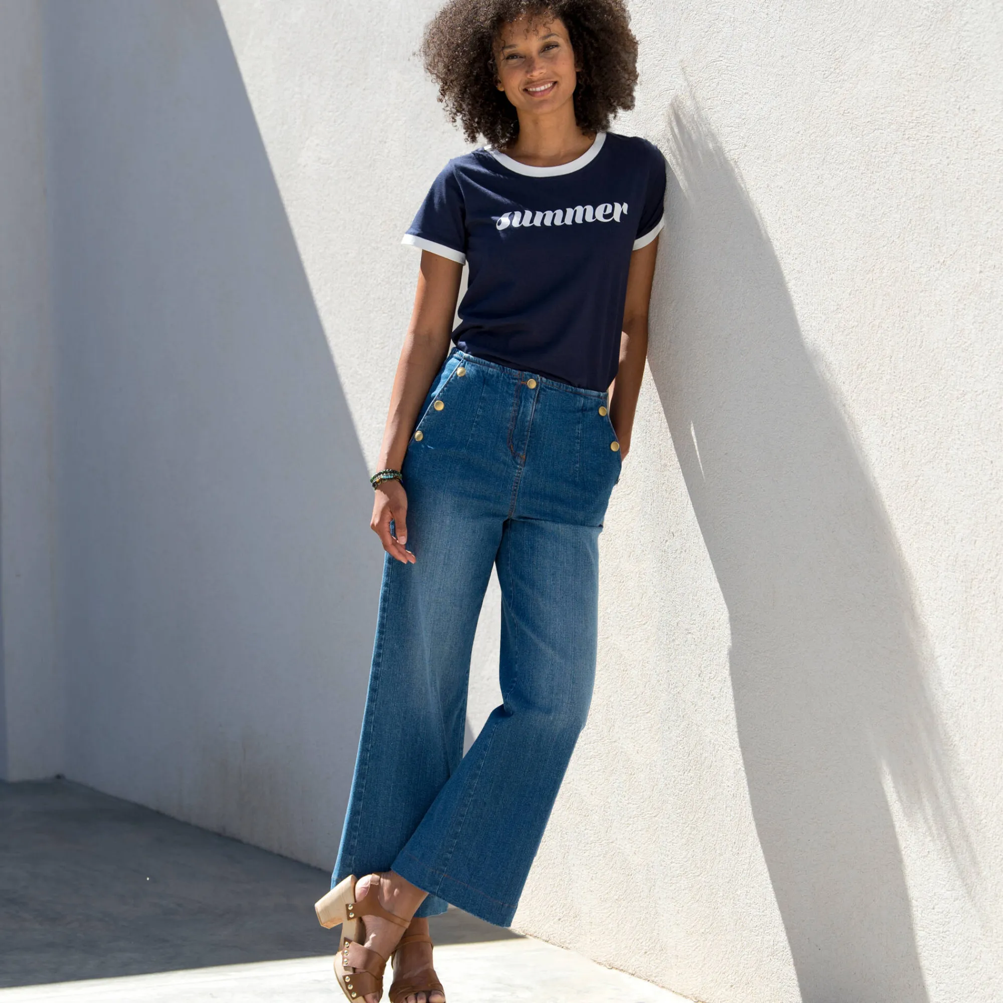 T-Shirt En Topje<Blancheporte T-shirt met korte mouwen en opdruk “Summer" marine / wit